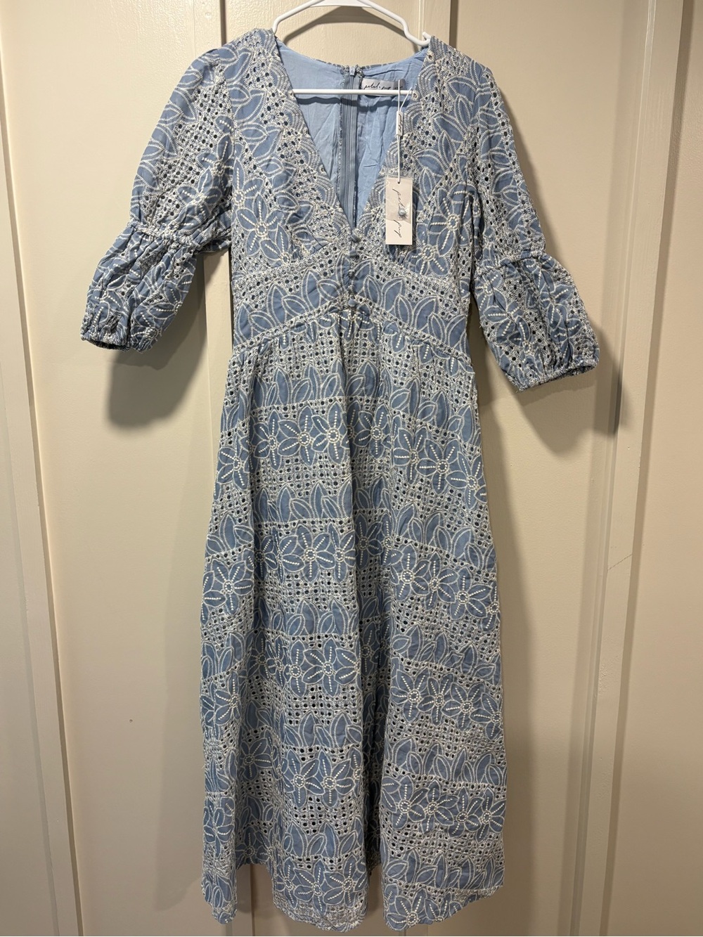 Petal & Pup Light Blue Embroidered Eyelet Midi Dress